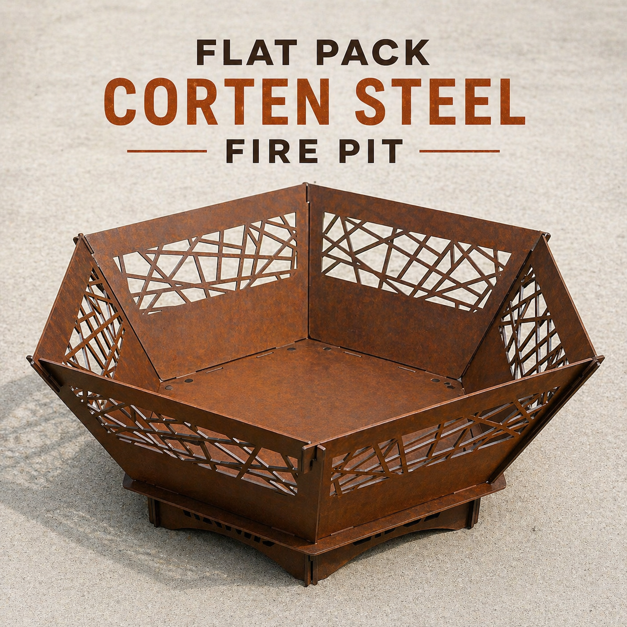 Fire Pit - Geometric 3mm Corten Steel flat pack  – Australian Made