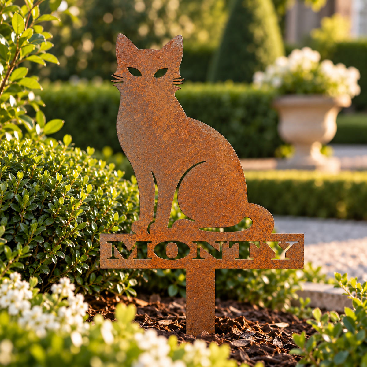 Custom Corten Steel Cat Garden Stake - Personalized Name Plaque