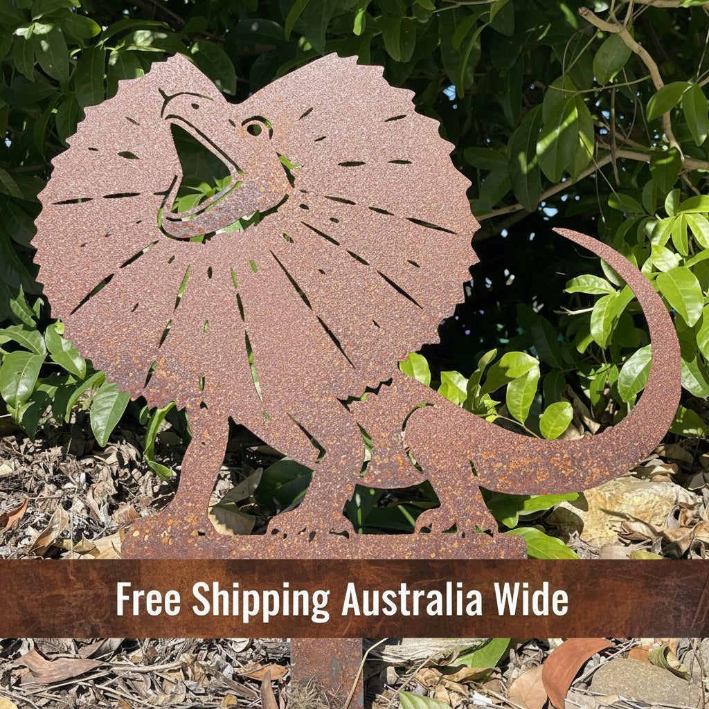 Frilled Neck Lizard Garden Stake – Australian Corten Steel