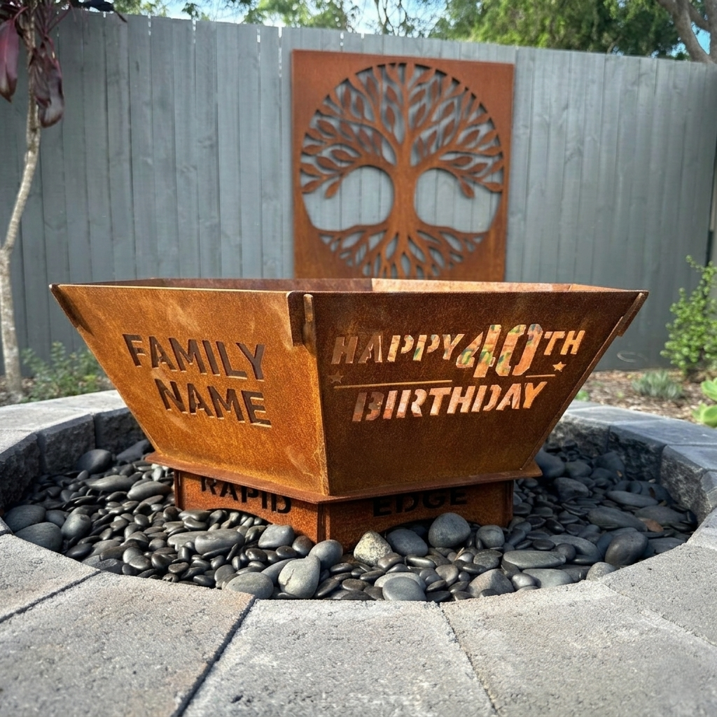 Fire Pit - Happy Birthday & Custom Age 3mm Corten Steel flat pack  – Australian Made