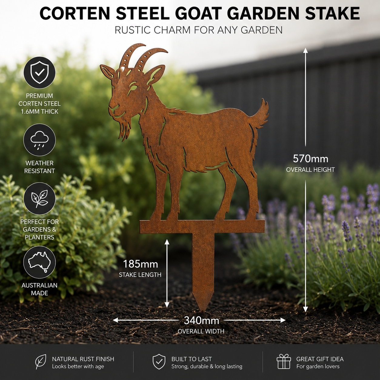 Corten Steel Goat Garden Stake | Australian Made