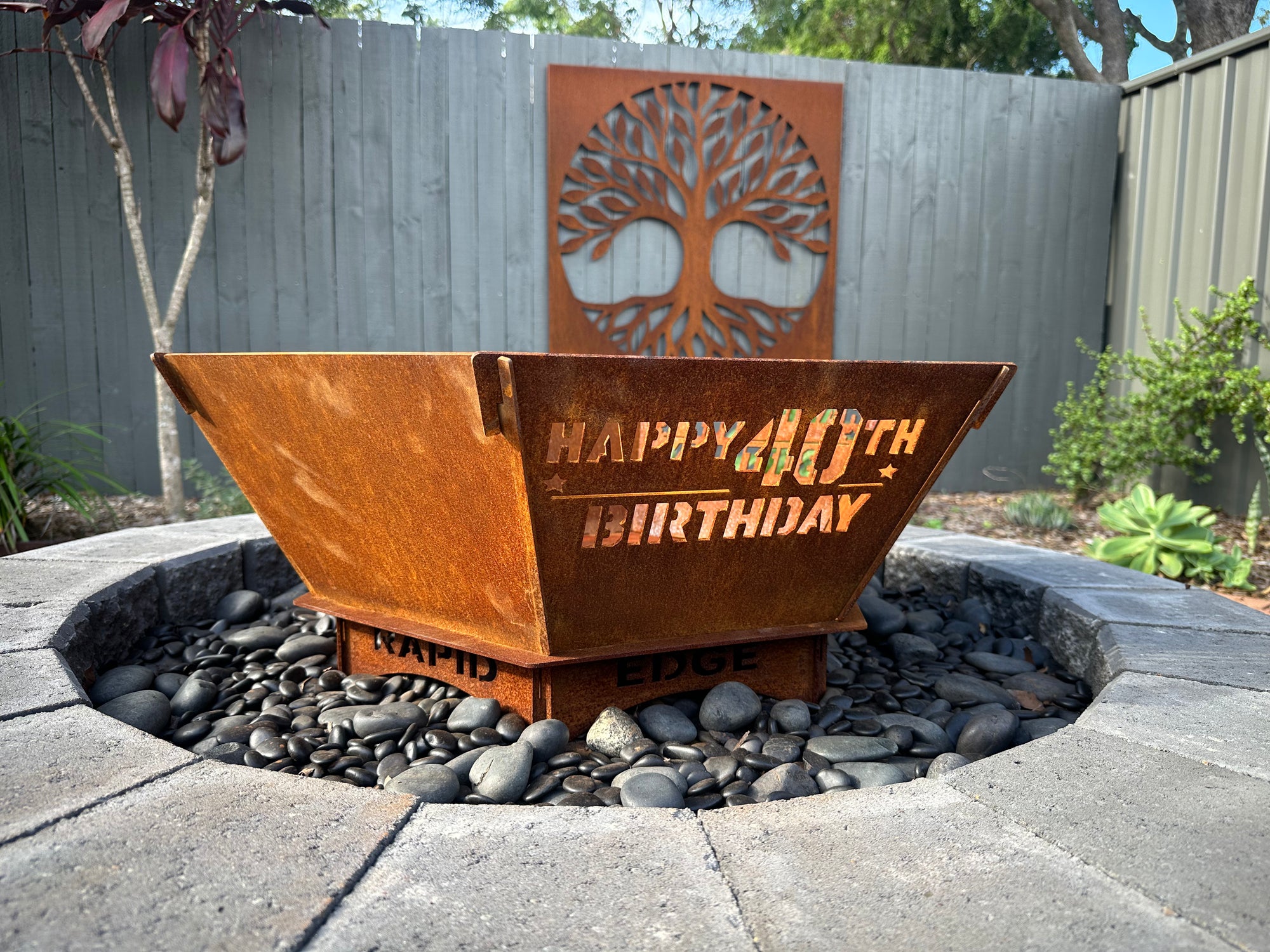 Fire Pit - Happy Birthday & Custom Age 3mm Corten Steel flat pack  – Australian Made