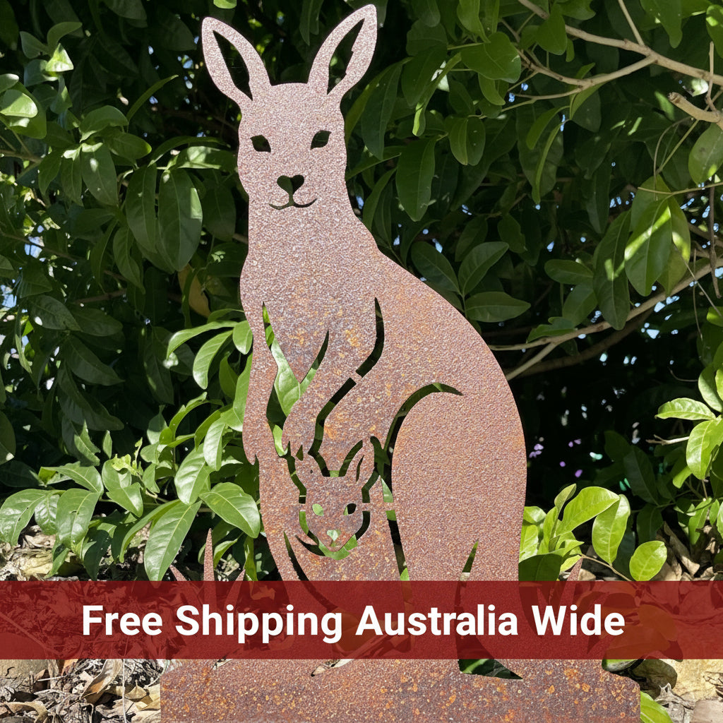 Kangaroo & Joey Garden Stake – Australian Made Corten Steel
