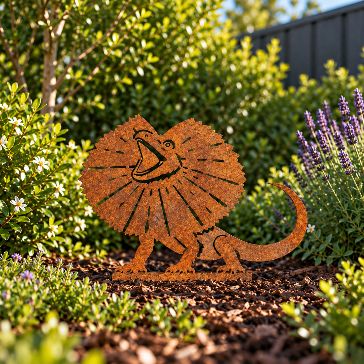 Frilled Neck Lizard Garden Stake – Australian Corten Steel