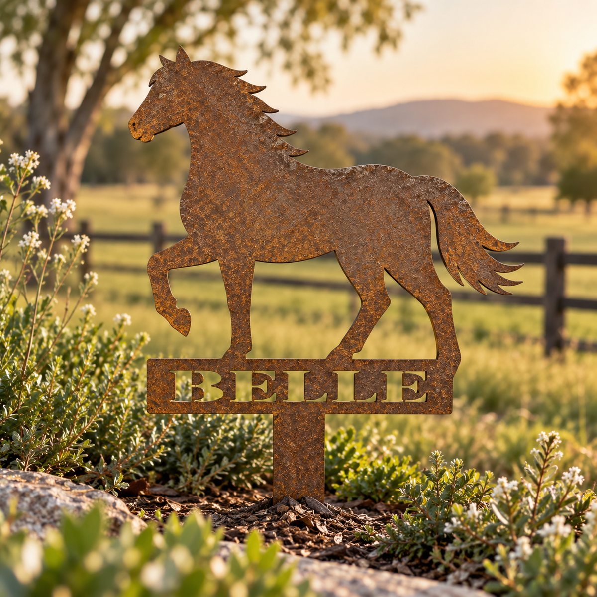 Custom Corten Steel Horse Garden Stake - Personalized Name Plaque