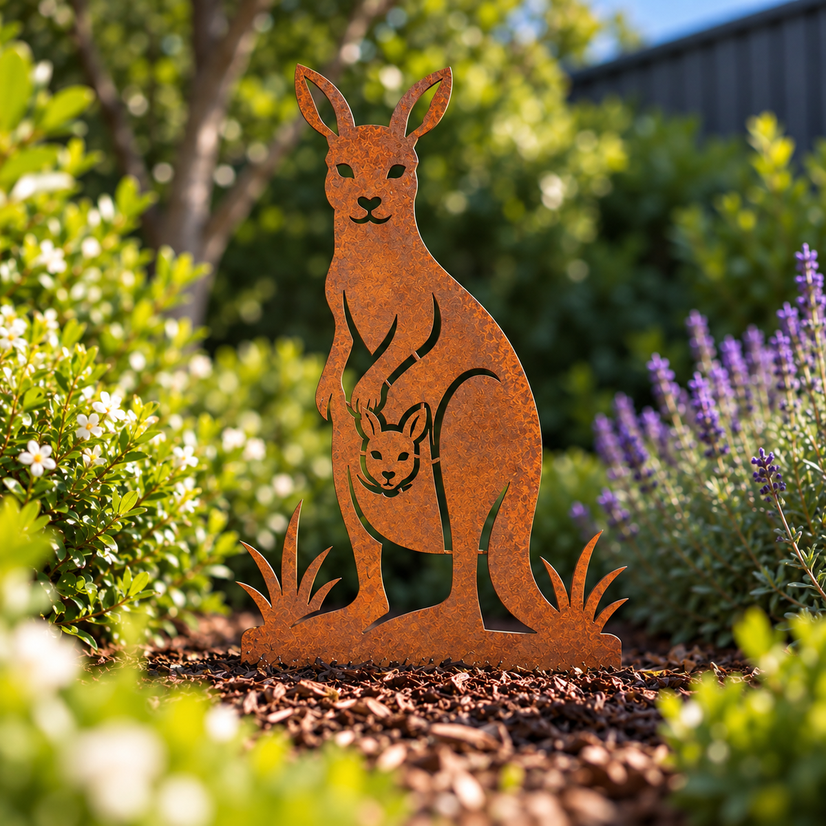 Kangaroo & Joey Garden Stake – Australian Made Corten Steel
