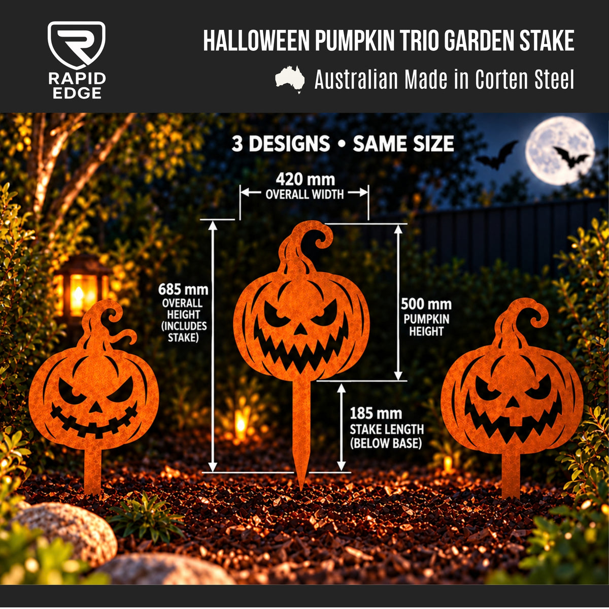 Halloween Corten Steel Garden Stakes | Spooky Metal Yard Art